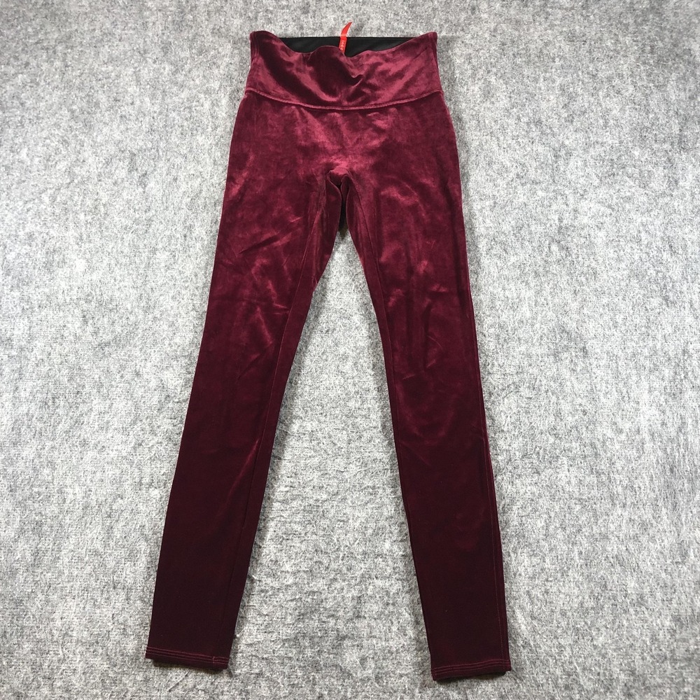 SPANX Velvet Leggings Womens M Red High Rise Slimming Stretch Ankle Pull On